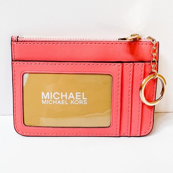 Michael Kors Jet Set Travel Small Coin Pouch ID Key Holder Wallet MK Grapefruit - Picture 2 of 11